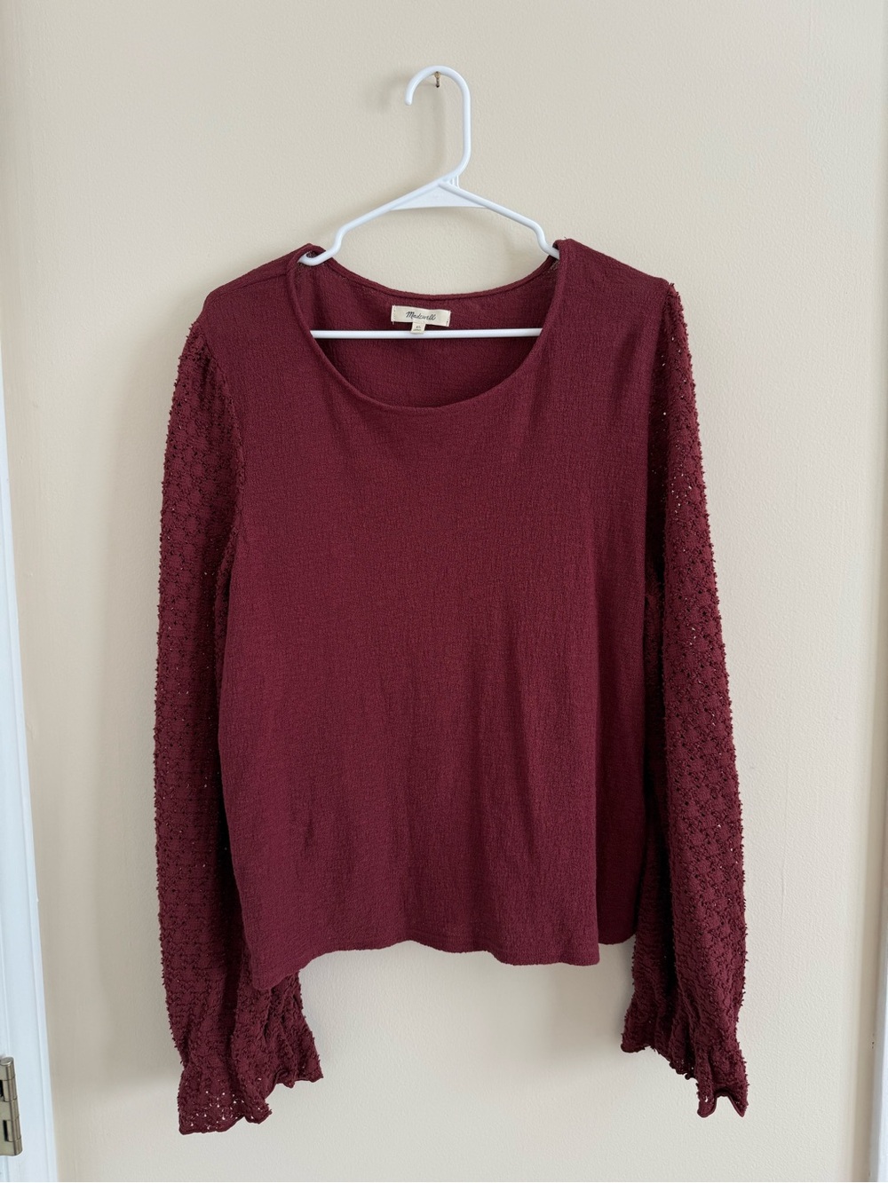 Madewell Knit Top Lace Knit Ruffle Sleeves 100% Cotton XL - Picture 2 of 14